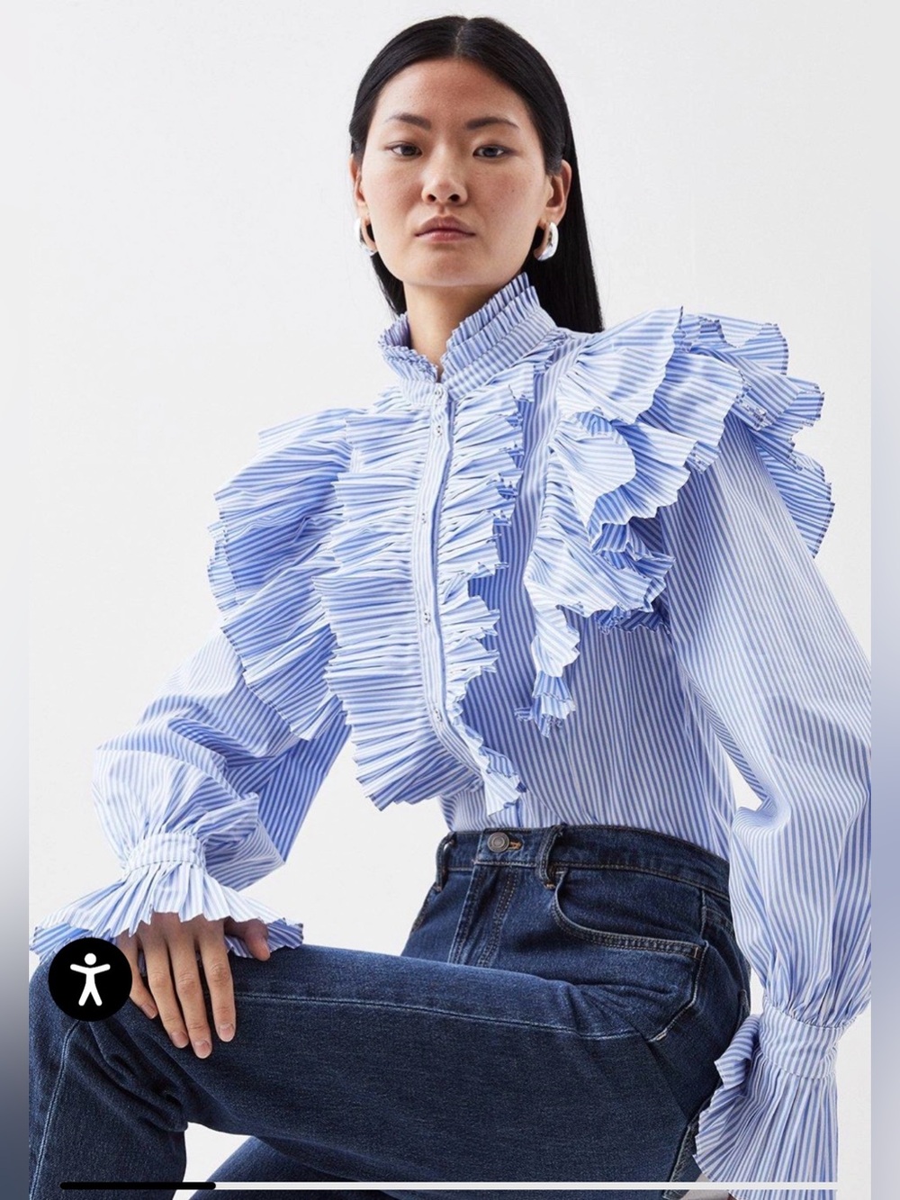 Karen Millen Pleated Striped Ruffle Woven Shirt
